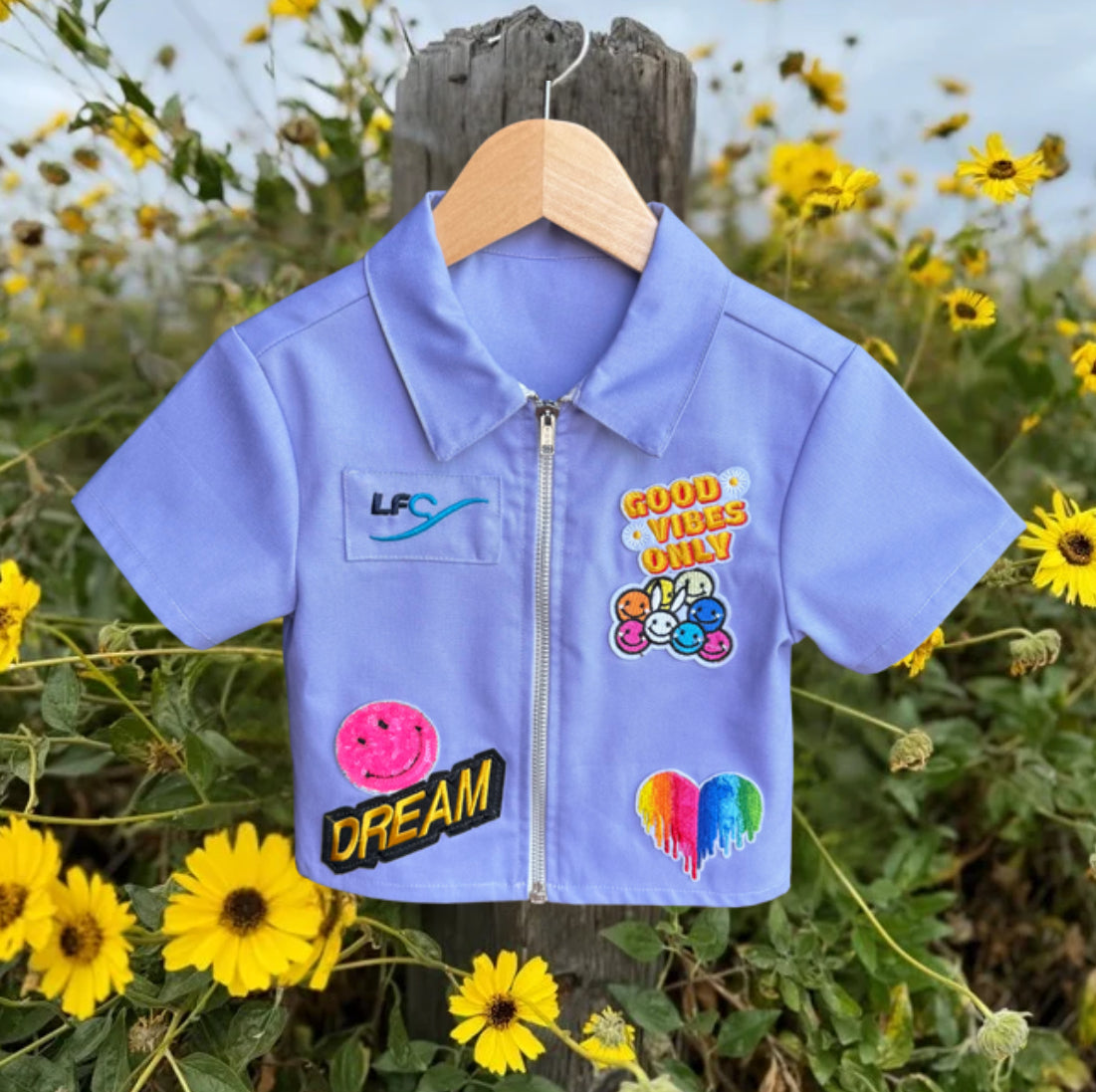 The "Good Vibes Only" Embroidered Zip Polo - Lavender